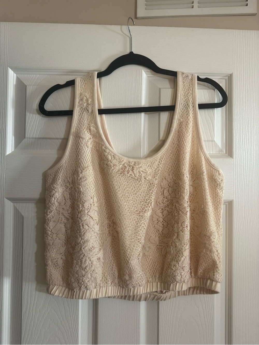 Lace-Overlay Cream Tank Top - Brand Unknown